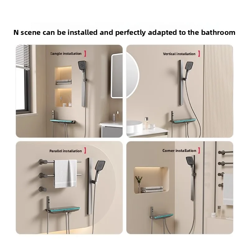 Thermostatic Shower Set Handheld Digital Display Two Piece Easy Install Bathroom Kit Home Bathroom Collection Shower Head Sets