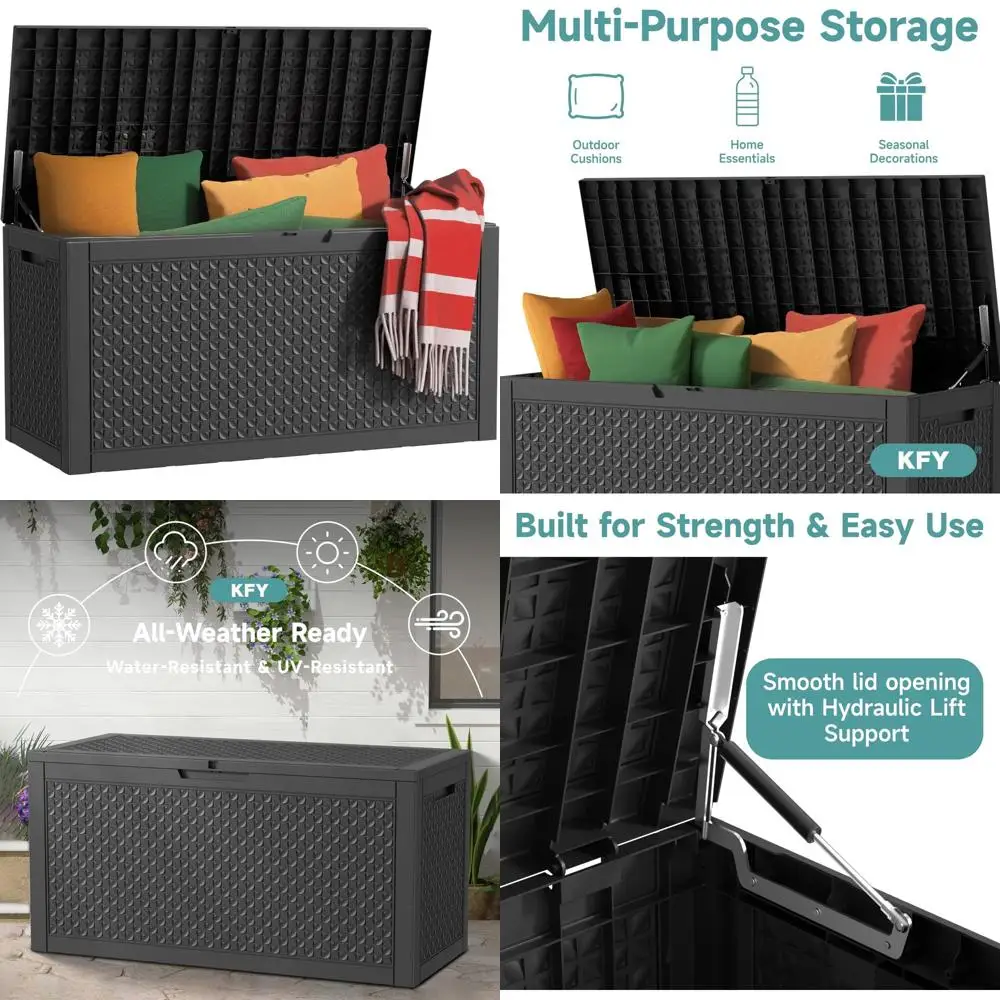 

Устойчивый к ультрафиолетовому излучению 100-галонный водонепроницаемый ящик для хранения на открытом воздухе с гидравлическим стержнем для повышенной устойчивости, идеально подходит для первой необходимости на открытом воздухе