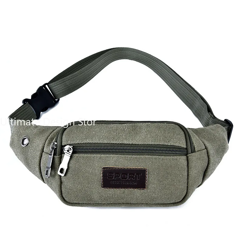 Canvas Waist Bag Men\'s Multi-compartment Sports Chest Bag Small Cloth Bag Mobile Phone Fitness Multi-functional Wallet