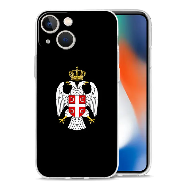 Luxury Transparent Case For iPhone 15 14 13 12 11 Pro Max X Xs XR 7 8 Plus Bumper Phone Cases Clear TPU Cover Serbia Flag