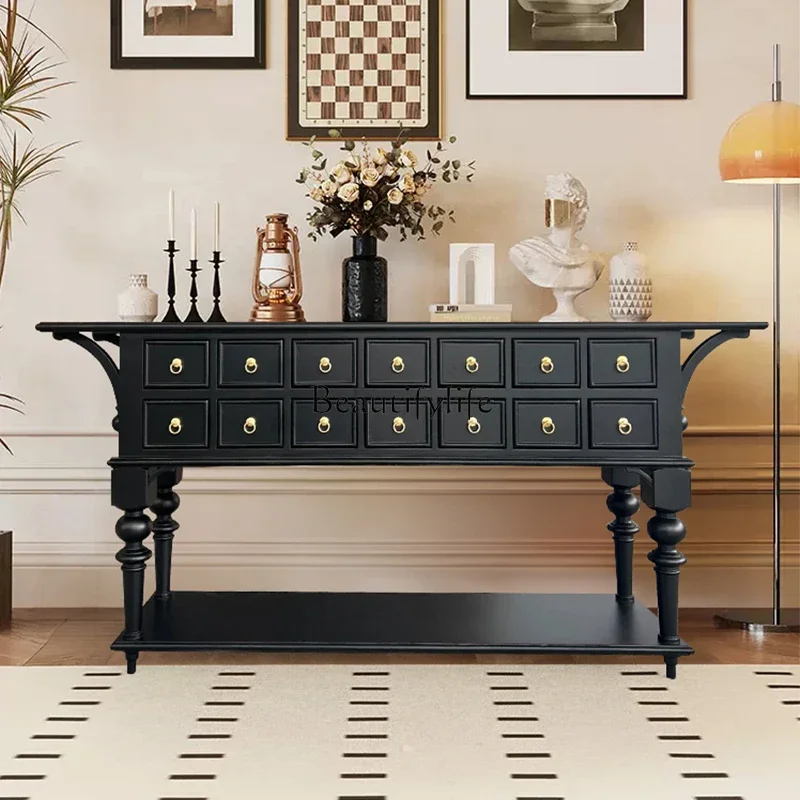 

LFrench retro American solid wood decorative porch cabinet integrated drawer partition cabinet