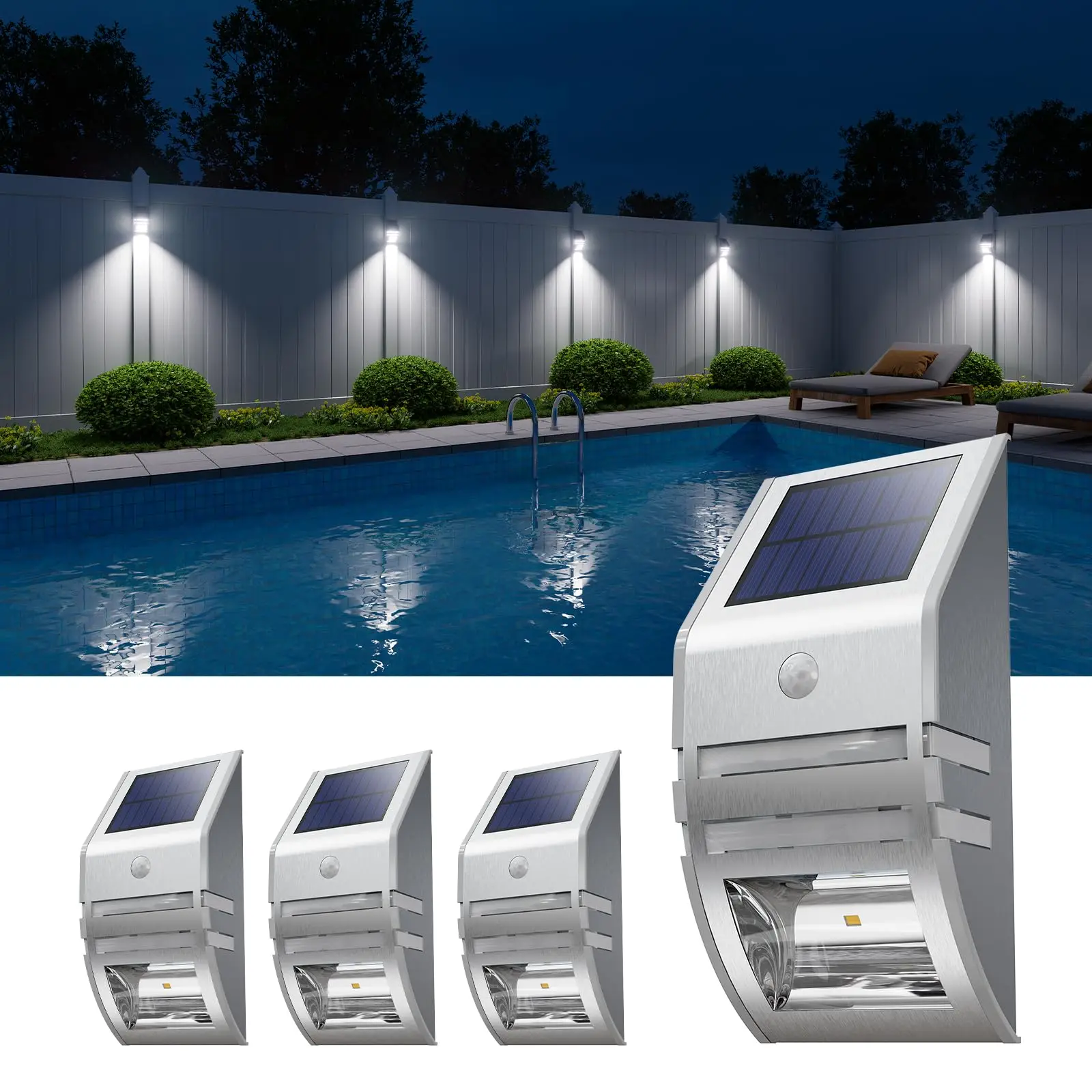 

Solar Wall Light Stainless Steels Outdoor Waterproof Motion Sensor Modern Metal Lamp for Fence Deck Post Stair Front Porch Dock