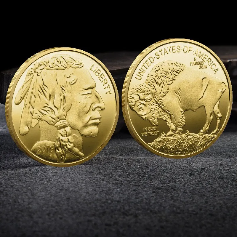 1pc American Buffalo Golden Coin: A Unique Commemorative Medal to Honor the Buffalo Old Man\'s Head!