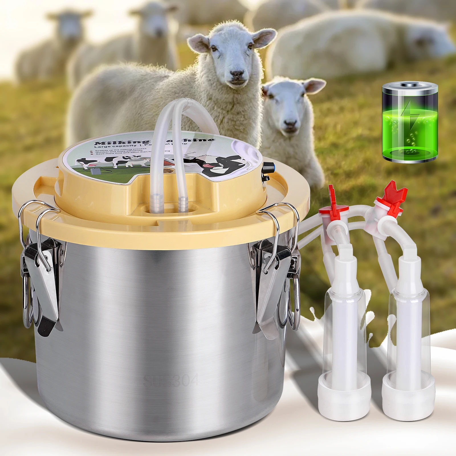 8L Integrated Electric Milking Machine for Cattle and Sheep, Portable Household Breast Pump with Charging and Plugging Functions