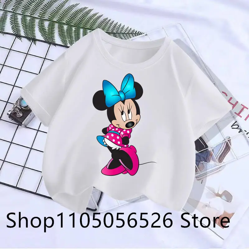 

Summer hot selling cute cartoon girl round neck short sleeved Mickey Minnie children's T-shirt casual children's knitted top