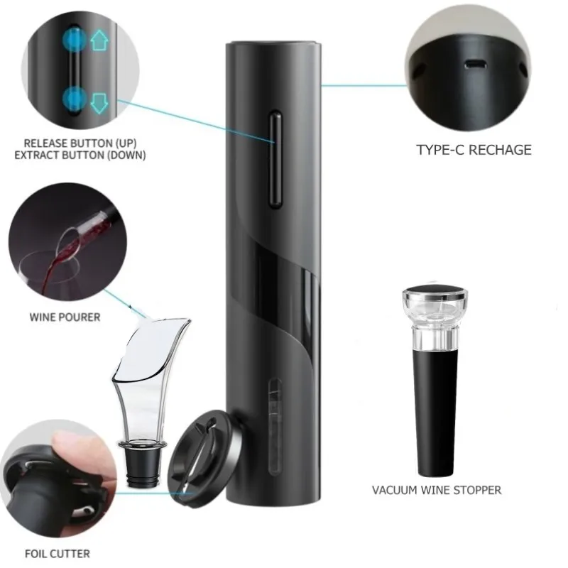 Rechargeable Multifunction Electric Automatic Corkscrew Wine Opener Set Wine stopper Wine Beer Cap Opener Kitchen Accessories view 2