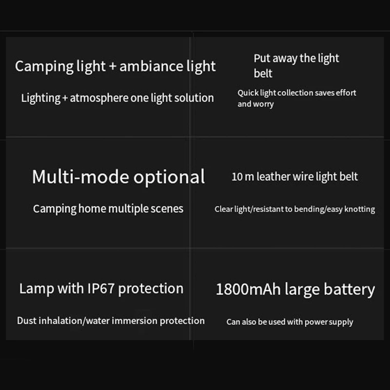 LED Light Strip IPX4 Waterproof Camping String Light 1800Mah Outdoor Emergency Flashlight 10M For Outdoor Garden