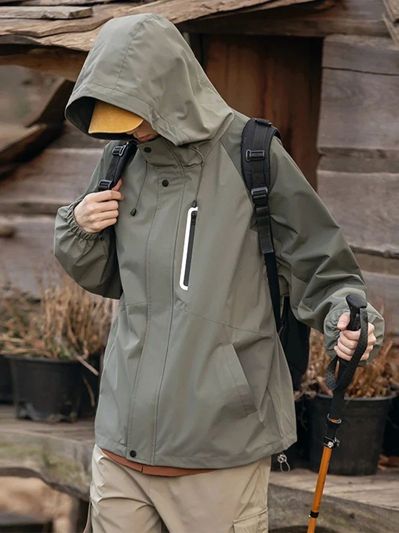 Hiking Jacket Men and Women Outdoor Spring Autumn Lightweight Waterproof Hooded Zip Up Jacket Camping Coats