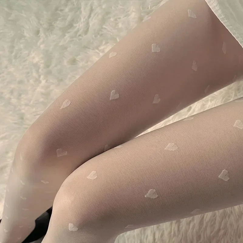 Spring and Summer Thin Pantyhose 5D White Black Love Polka Dot Tights Korean Aesthetic Sexy Stockings