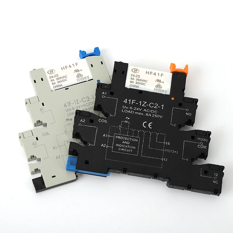 Din Rail Slim Relay Module 41F-1Z-C2-1 Integrated PCB Mount With Relay Holder 12VACDC 24VACDC Relay Socket 6.2mm