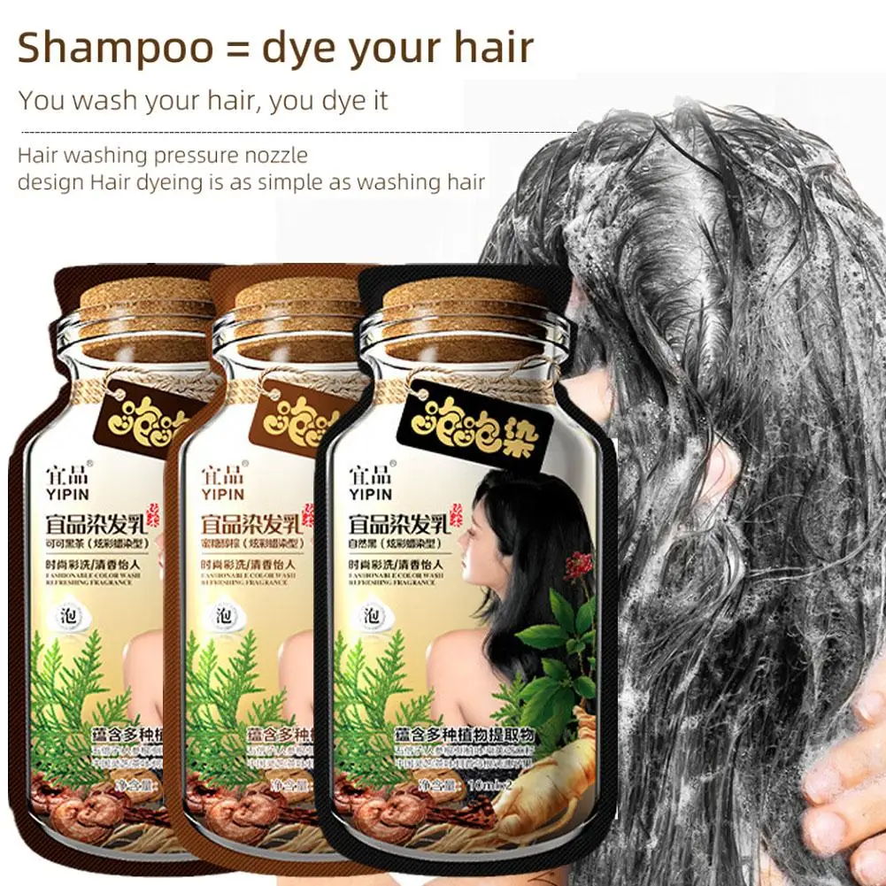 Bubble Hair Dye Natural Plant Extracts Hair Coloring Shampoo for Covering White Hair Mild Formula for Men Women