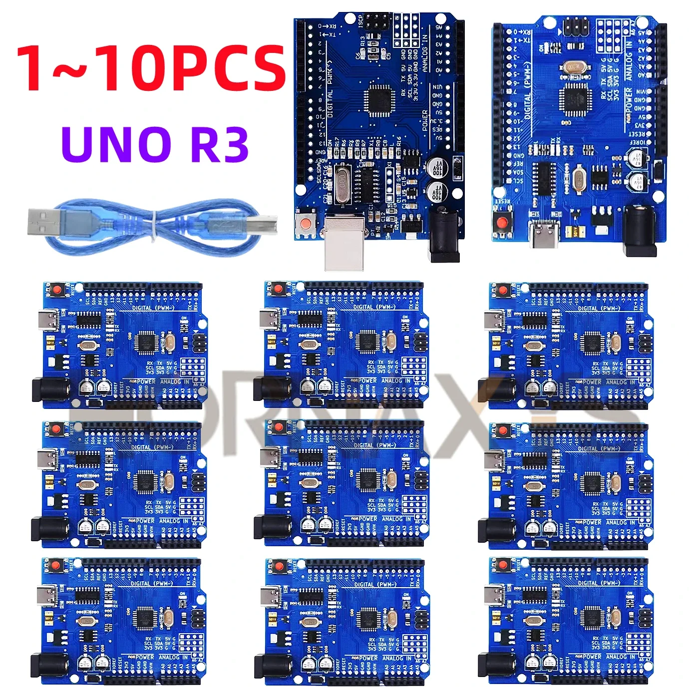

1-10PCS/ high quality UNO R3 (CH340G) MEGA328P for Arduino UNO R3 + USB CABLE ATMEGA328P-AU Development board 16Mhz TYPE-C T Id