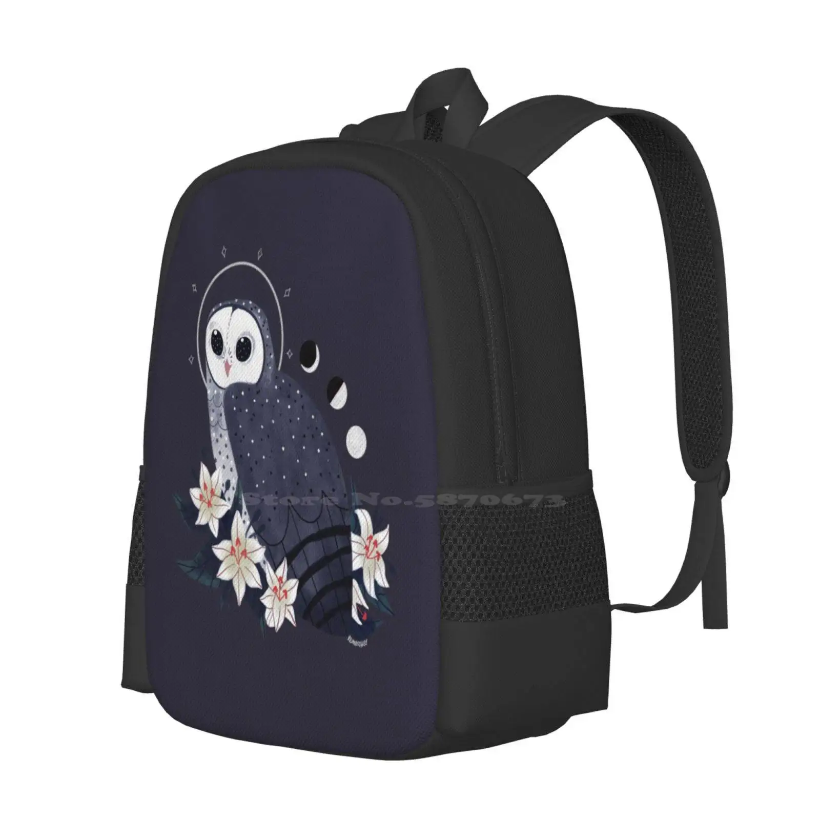 Familiar - Sooty Owl Teen College Student Backpack Pattern Design Bags Sooty Owl Bird Witchy Magic Familiars Straunge Wunder