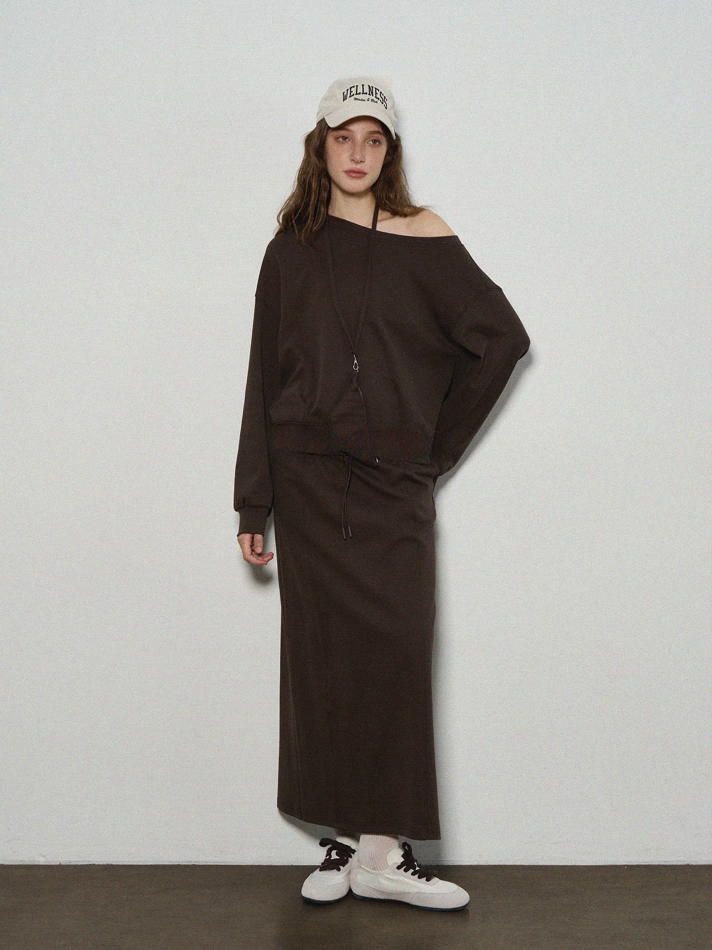 

Eylilac 26 Early Autumn Lazy Knitted Top Elastic Waist Skirt Two-Piece Set Breathable Loose Sle for Casual Home Wear