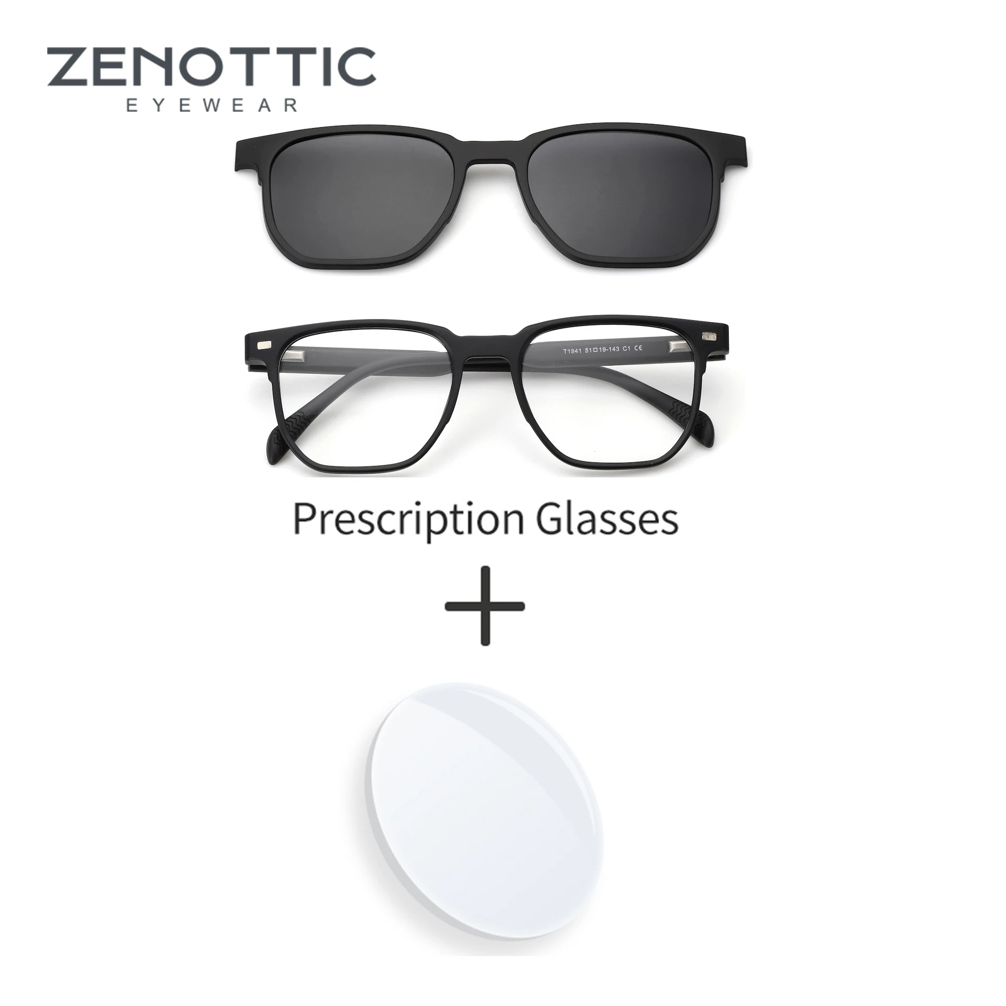

ZENOTTIC Square Prescription Glasses For Men Modish Magnetic Clip-on Polarized Sunglasses UV400 Protection Optical Sun Glasses