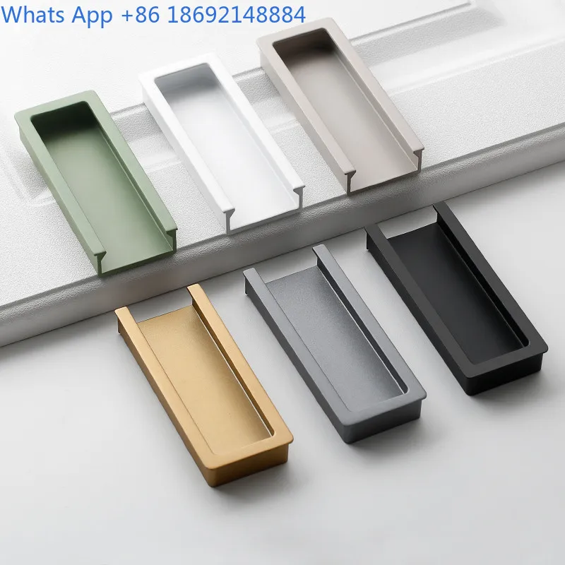 Recessed Black Push Pull Door Handle for Wardrobe Sliding Doors Hidden Groove Grip
