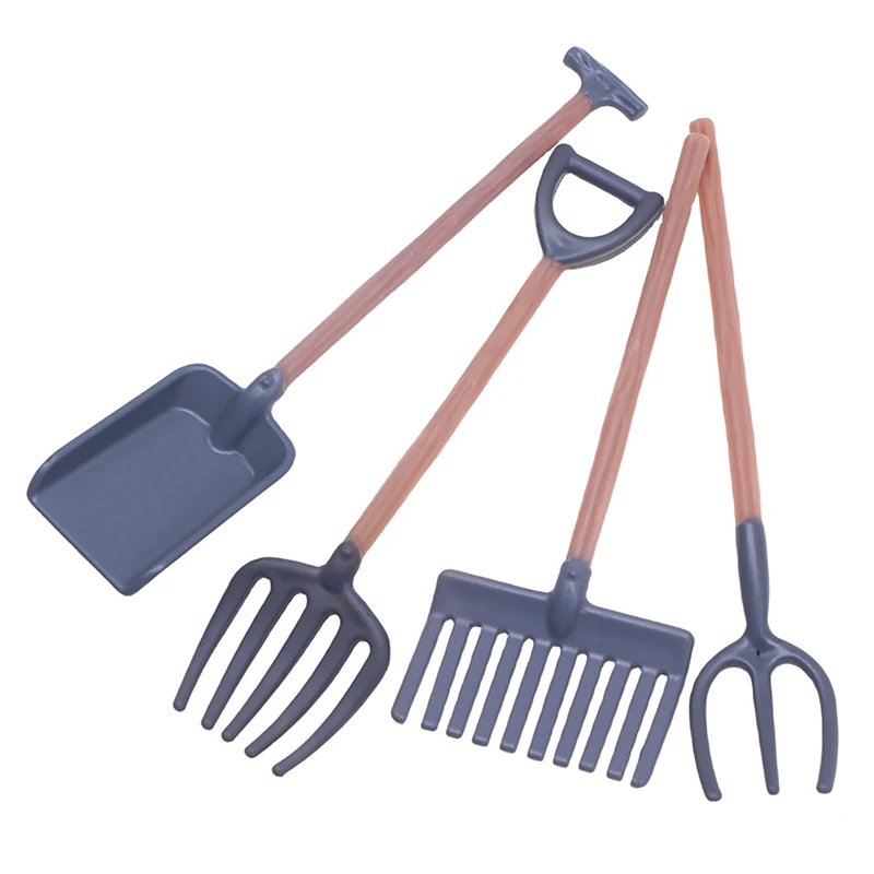 4 قطعة 1:12 دمية مصغرة أدوات البستنة مجرفة أشعل النار المعاول نموذج مزرعة ديكور لعبة بيت الدمية الملحقات