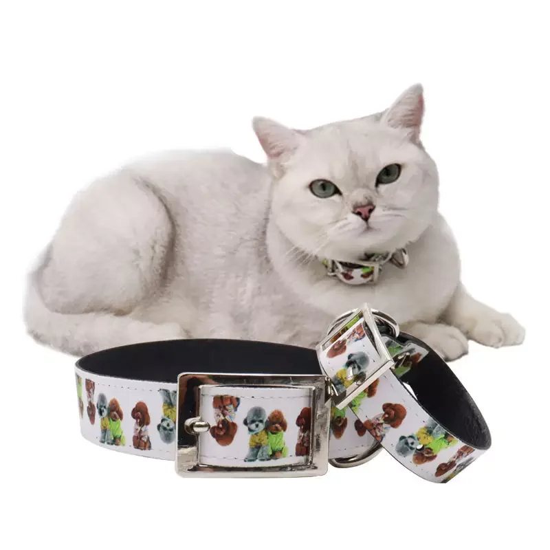 Luxury Sublimation Blank PU Leather Cat Dog Puppy Collar Wear-resistant Adjustable Necklace for Customized  Logo Printing