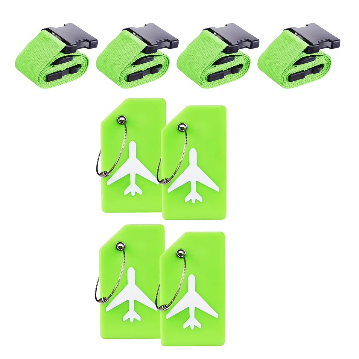 8 Pack Luggage Straps Suitcase Belts Silicone Luggage Tags Travel Suitcase Tags Travel Accessories Green