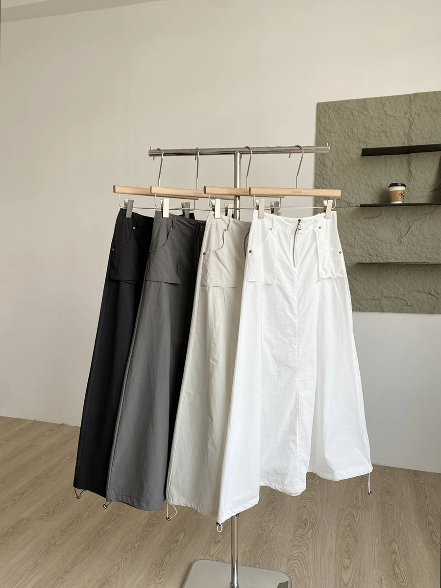 

Летняя коллекция 2025: Женская модная юбка-миди с завышенной талией, тонкая, А-силуэт, с завязками, для повседневной носки, из полиэстера