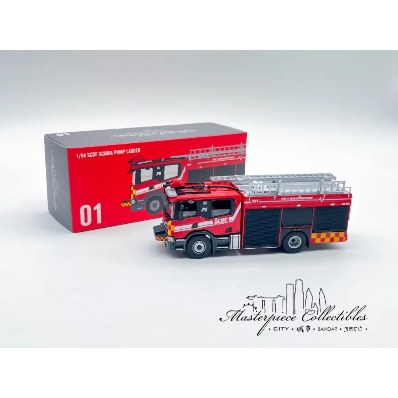1/64 modelo de carro de liga de simulação de motor de incêndio de Singapura, brinquedo de presente de festival para meninos, ornamento colecionável decorativo para adultos