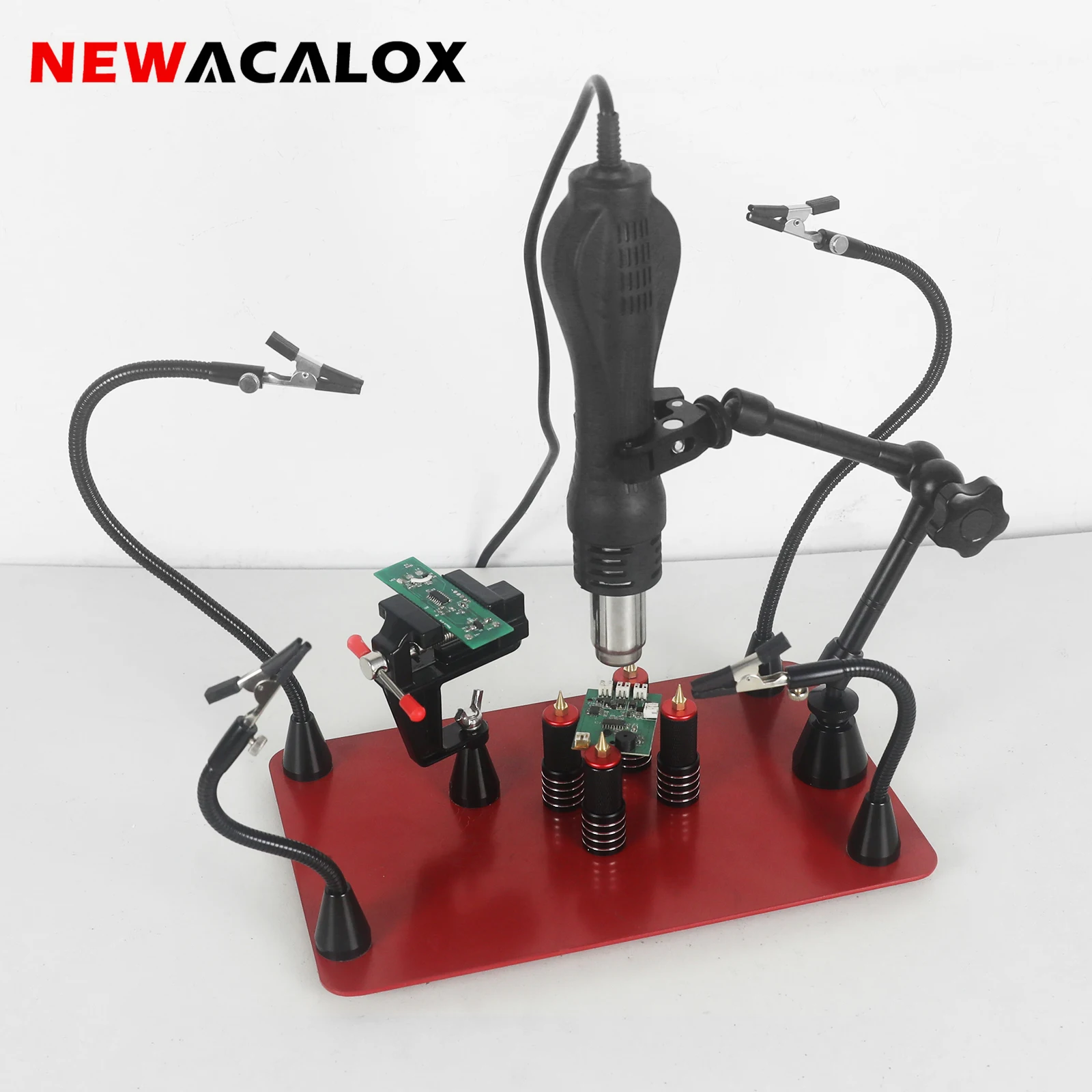 NEWACALOX  Magnetic Soldering Third Hand PCB Holder Heat Gun Stand Heavy Duty Welding Workstation Large Base Soldering Station