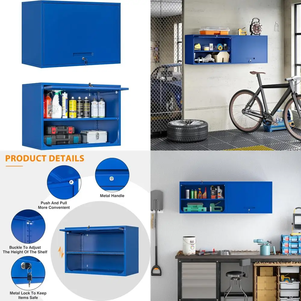 خزانة تخزين حائطية معدنية قابلة للقفل، خزانة باب قابلة للطي بطول 21.6 لمكتب منزلي، منظمة الطابق السفلي