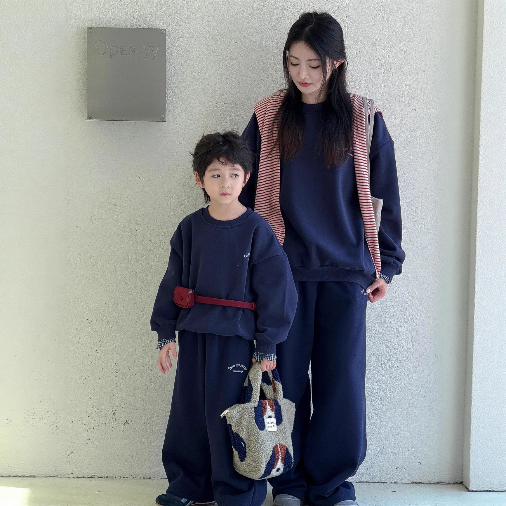 2026 Winter Mommy and Me Matching Fleece Sweatshirt Set Family Outfit Casual Loungewear for Mom Dad Daughter Son