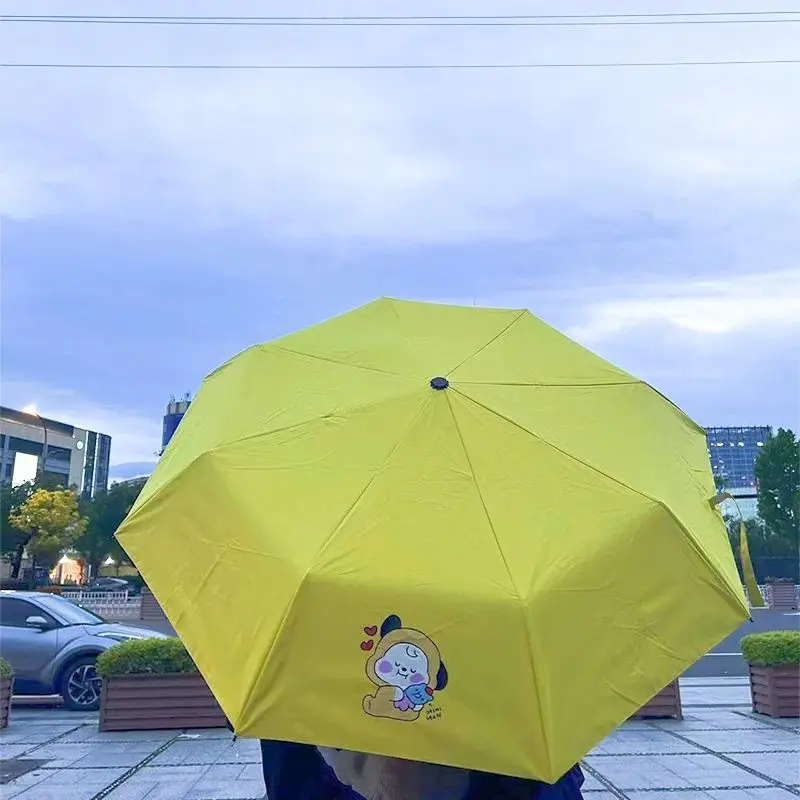 BT21 anime cartoon cute automatic umbrella kawaii for boys and girls summer sunshade UV protection parasol fan merchandise gift view 4