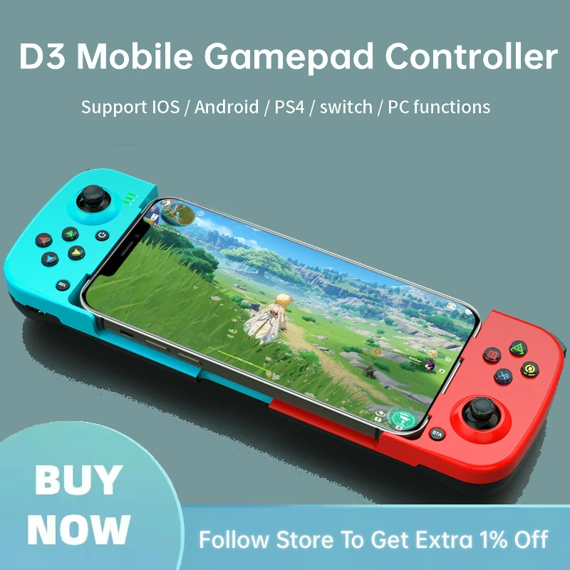 D3 Stretchable Wireless Gamepad Controller for PUBG Game 3D Joystick Bluetooth 5.0 Mobile Phone Game-pad for Xiaomi Android IOS