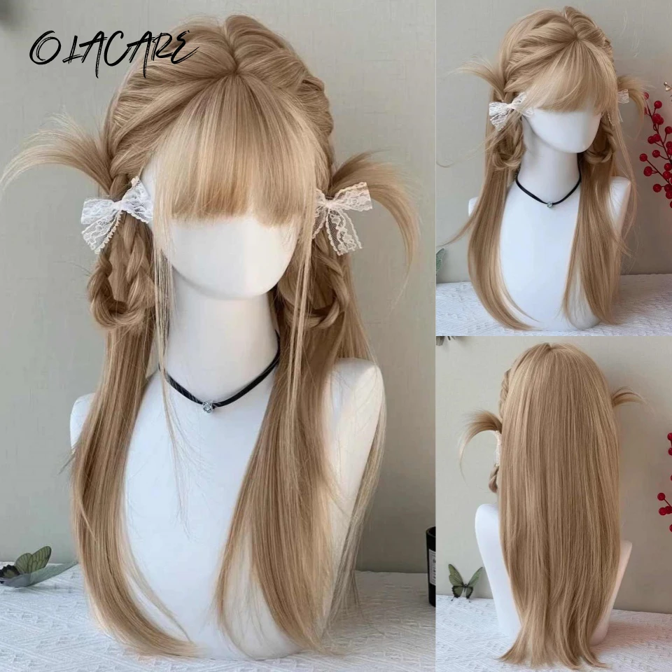 Ashely Light Brown Wig Female Headband Body Honey Brown Rose Hair Synth Models in French Bangs High Level Simulation Hair Wig