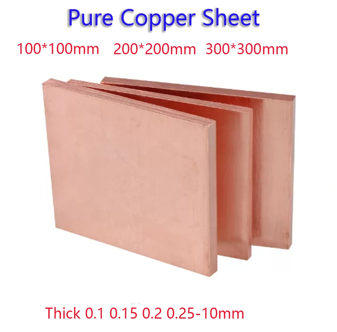Thick 1.2 1.5 2 2.5 3 4 5 6-10mm Pure Copper Sheet 50*50mm 100*100mm 200*200mm 300*300mm T2 Copper Plate Customized