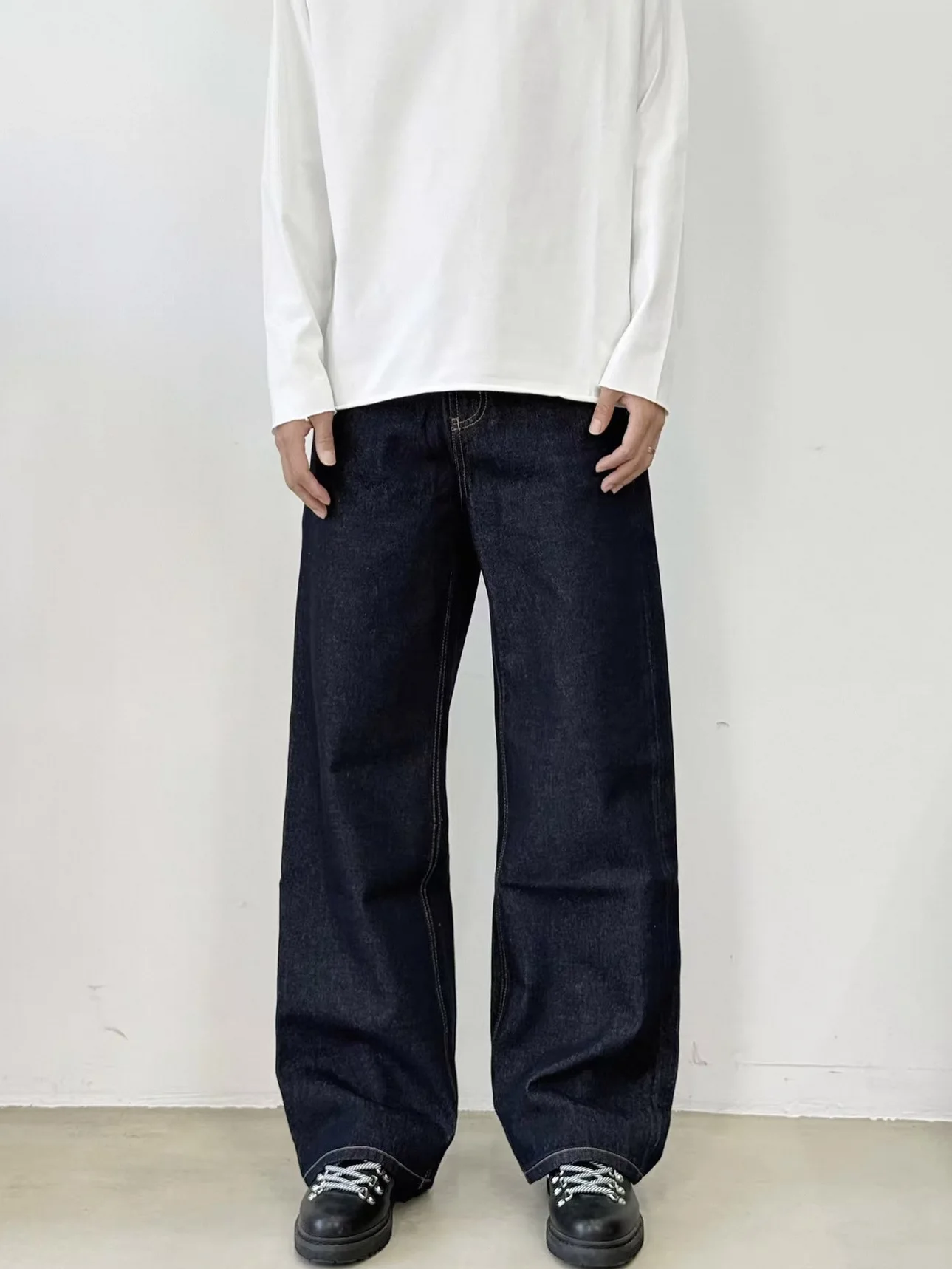 الرجعية الأمريكية اللون الأصلي الدنيم الأزرق واسعة الساق ألف خط الجينز ex CleanFit ركاب عارضة السراويل الطويلة الشباب Sle