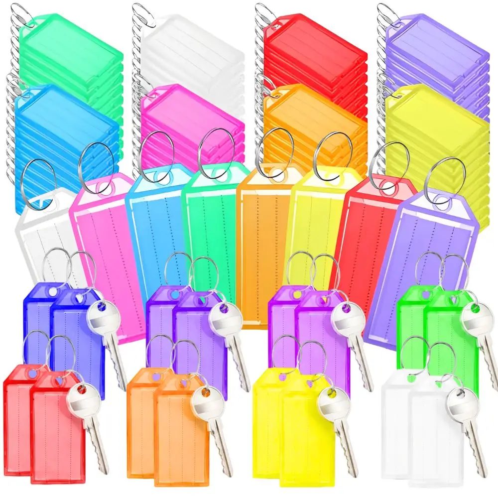 25/39/72pcs Multicolor Plastic Key Tags with Rings, Flip Cover Label Keychain for Luggage Name Classification YMY