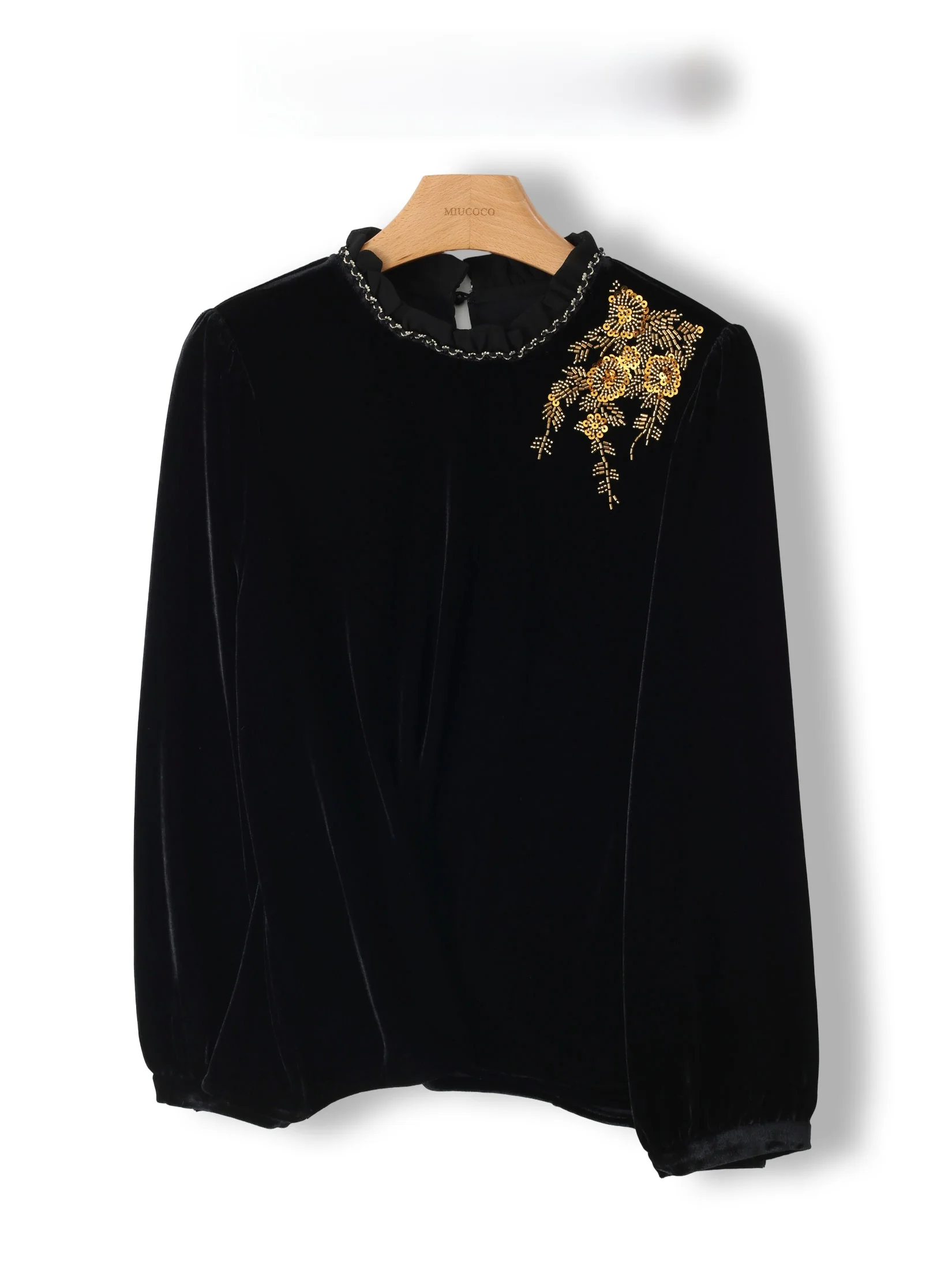 

Элегантная женская рубашка в китайском стиле из бархата с длинными рукавами, вышивкой и жемчугом, свободного кроя, новая тенденция в национальном стиле