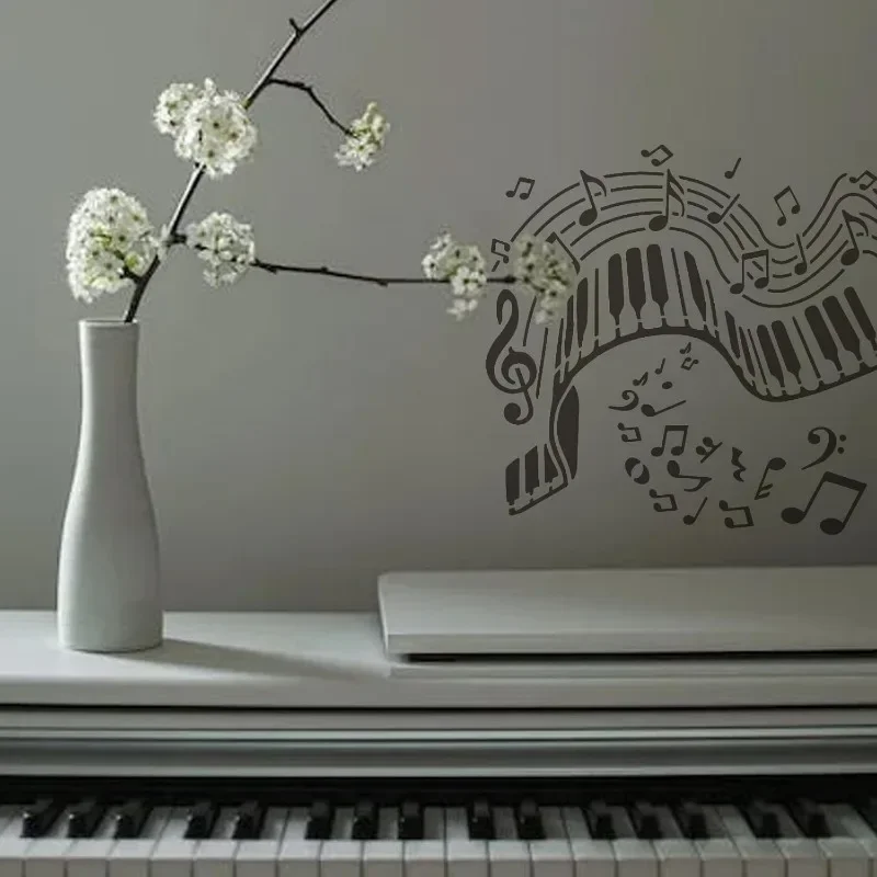 2pcs Music Note Stencil 11.8×11.8inch Musical Piano Keys Painting Stencils with Paint Brush for Wood Fabric Home Decor DIY Craft