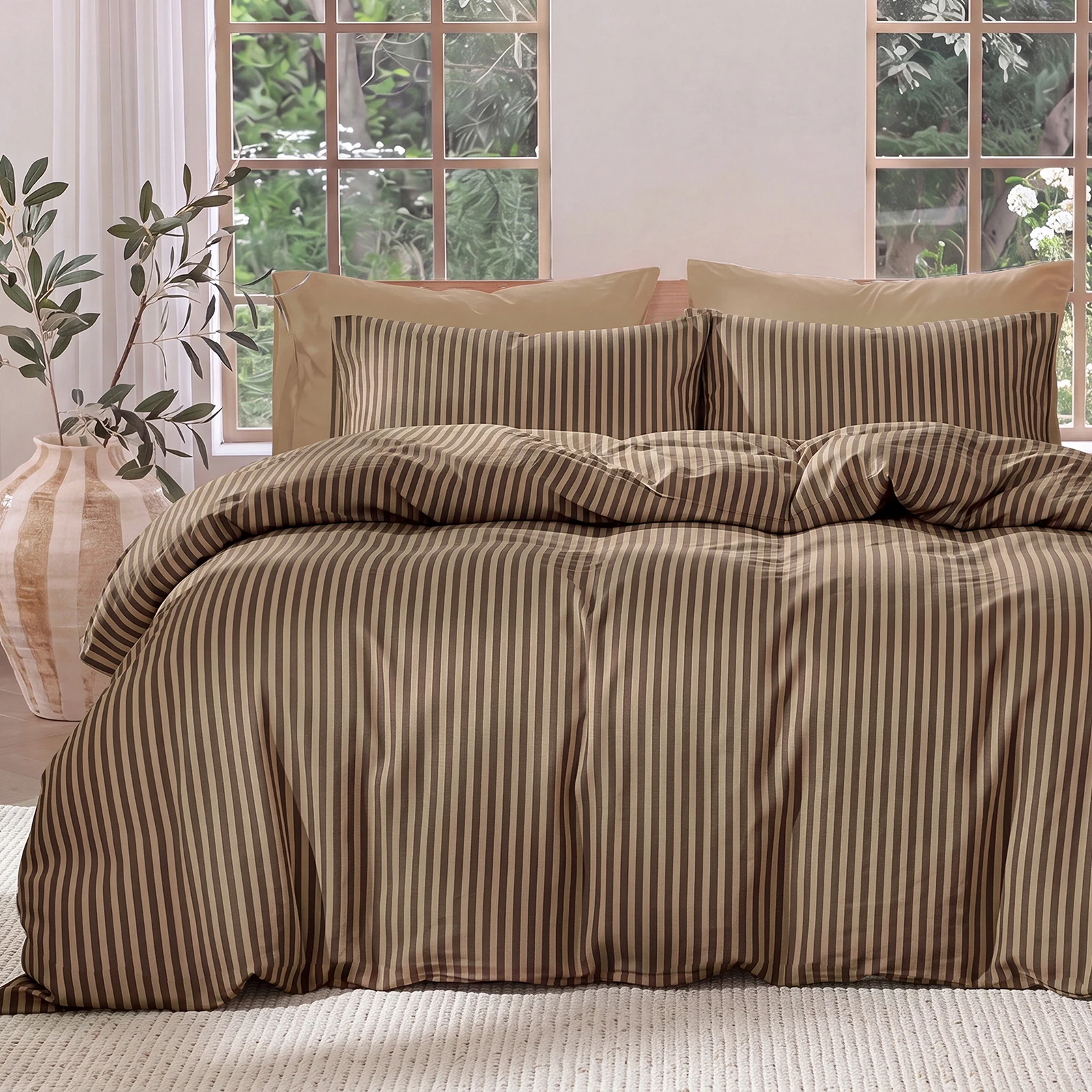 100% Cotton Striped Duvet Cover Set Queen/King Size Stripe Bedding Set  100% Cotton Sateen,Soft Breathable Hotel Style Minimal Comforter Cover with Zipper Closure & Corner Ties ﻿