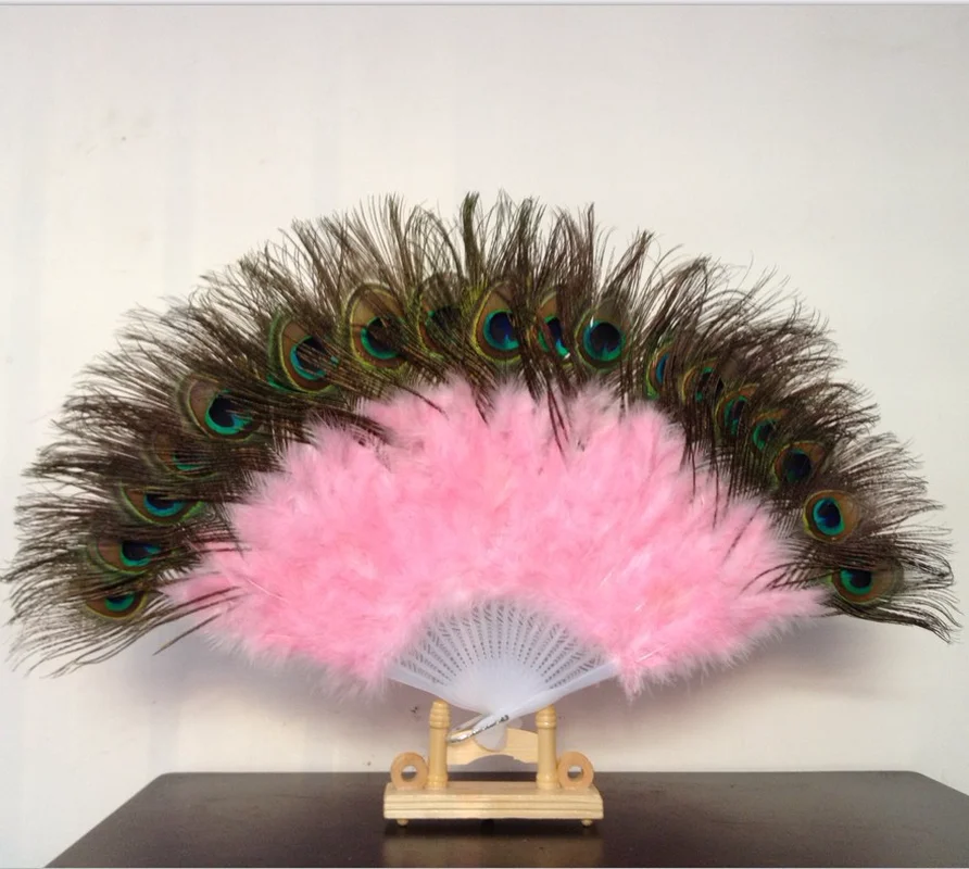 Nice Feather Fan for Dance Props Hand Peacock Tail Feather Folding Fan Wedding Wonderful New