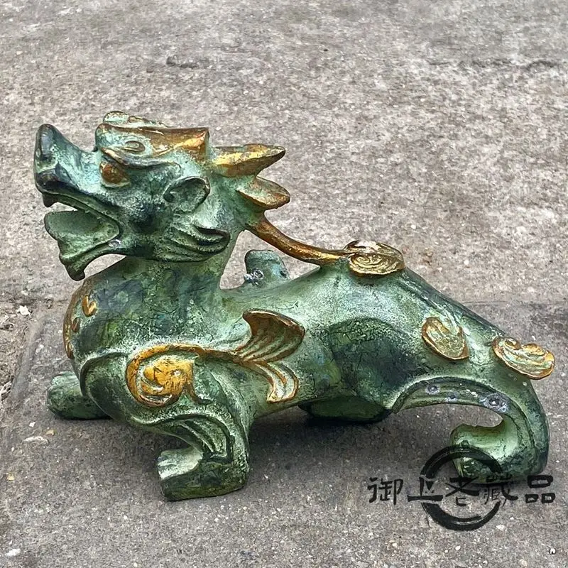 Green solid gilt auspicious beast Pixiu Jucai home entrance office feng shui decoration ornament