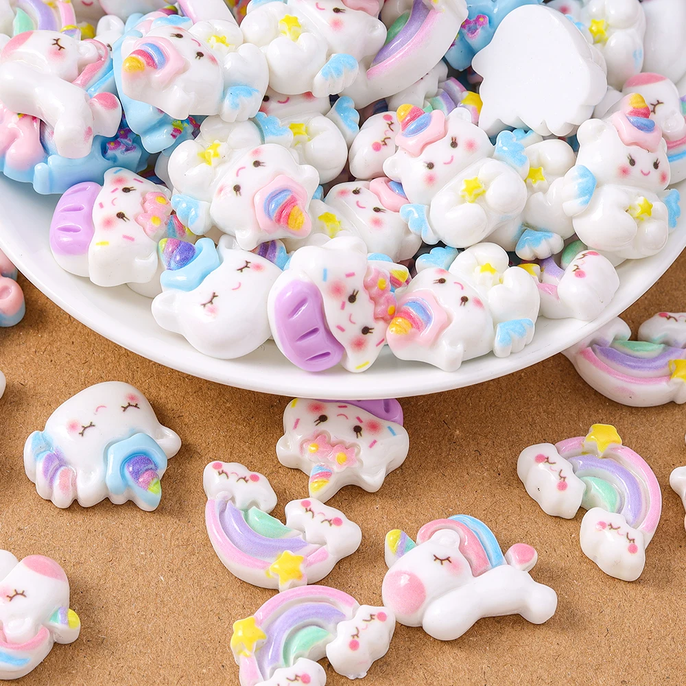 

15pcs Mix Cute Rainbow Unicorn Flatback Resin Cabochon Scrapbooking for Girls DIY Hairpin Headband Embellishments Birthday Gifts