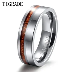TIGRADE Titanium Man Rings 6mm 8mm Wedding Band Male Brushed and Polished Ring For Men Silver Color Nature Wood Inlay Size 6-13