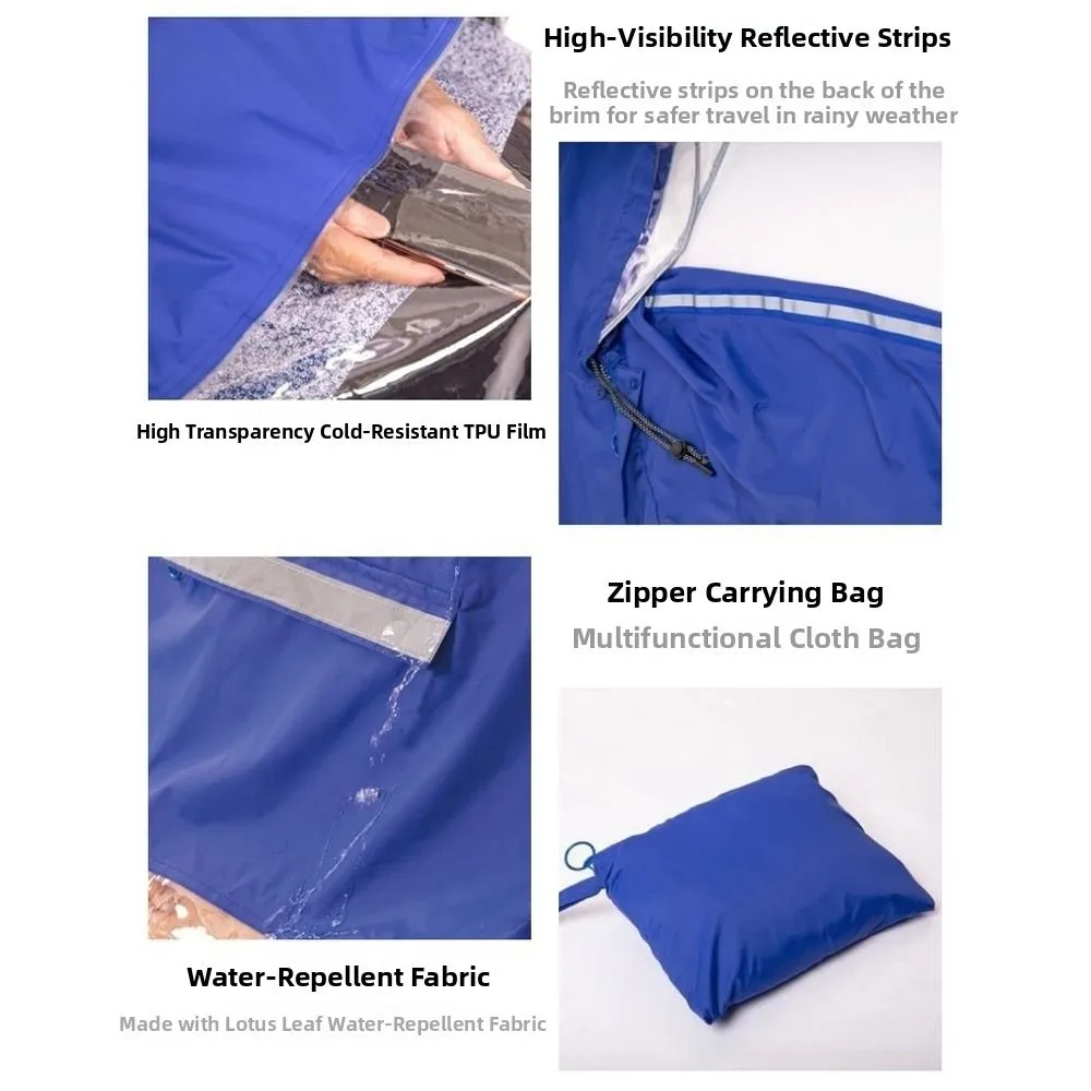 Reusable Wheelchair Rain Poncho Waterproof Lightweight Electric Scooter Raincoat with Hood Reflective Strip Windproof Cape