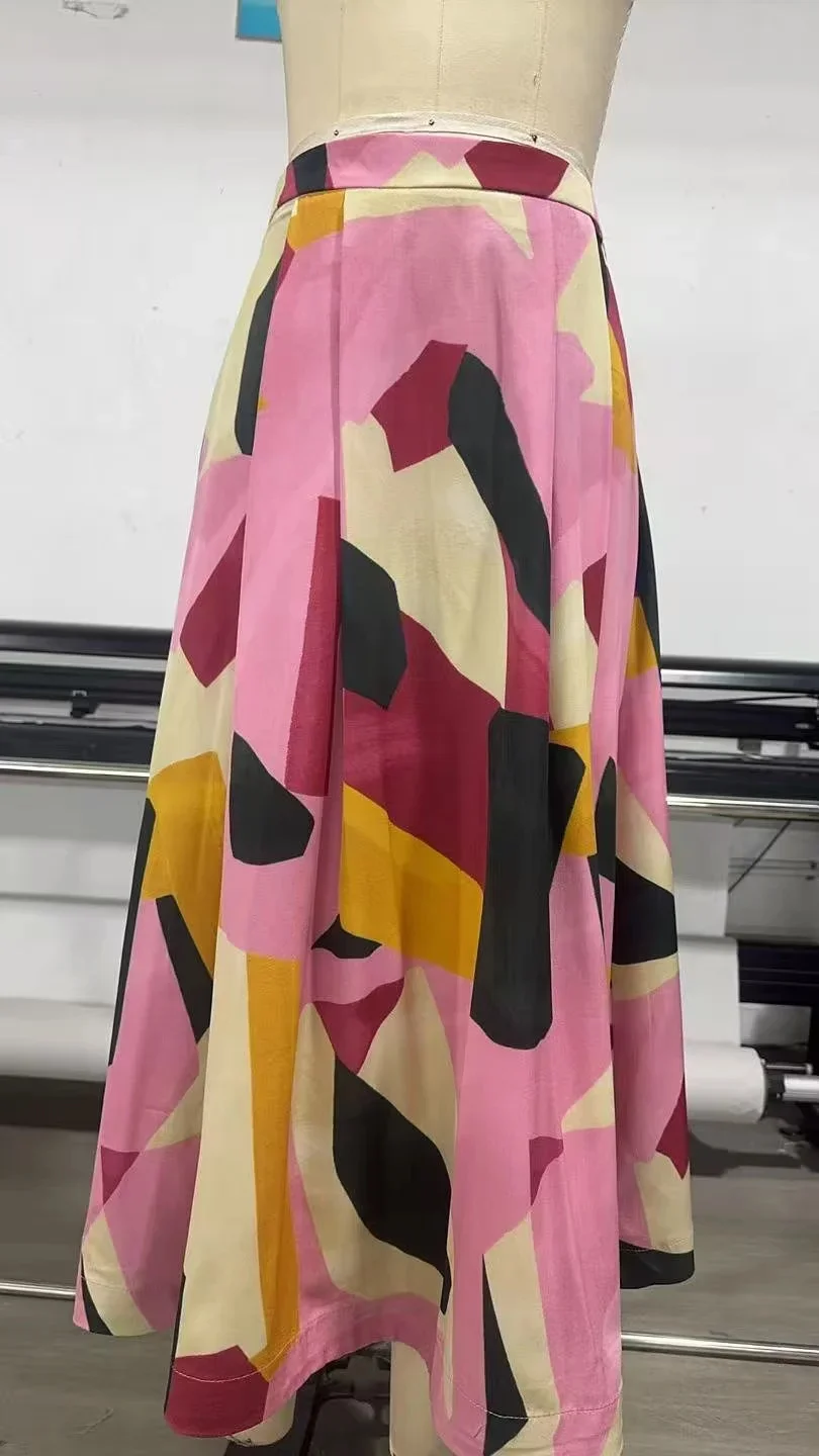 KONDALA 2025 printemps été décontracté femmes imprimer jupes mode élégant ample fermeture éclair Streetwear Chic dames jupes longues