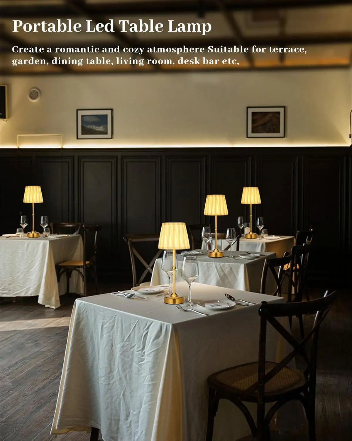 Cordless Rechargeable Table Lamp Set of 2, 6000mAh Gold Bedside Lamp for Bedroom, Living Room, Dining Room, Balcony