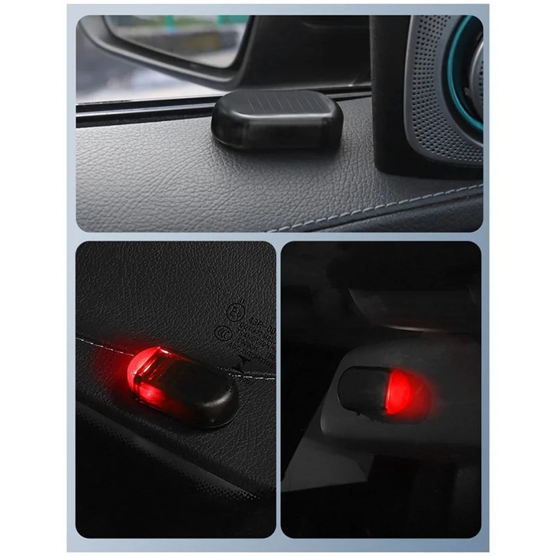 【Shop Now】Multifunctional Car Solar Anti-Theft Light Analog Warning Flashing Light Alarm LED Car Sensor Lights 1 PCS Black, Red