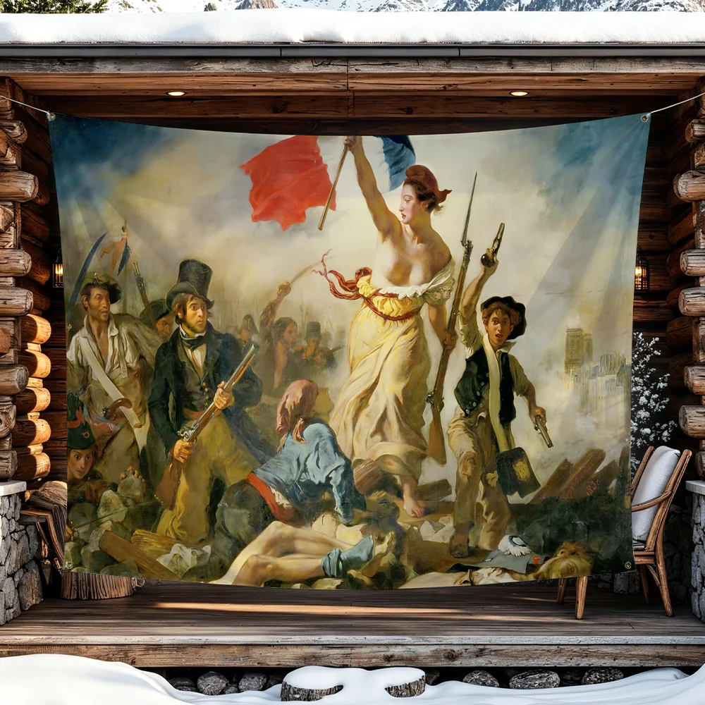 Art L-Liberty Leading the People Delacroix flag Advertising for Camping Decoration Outdoor & Garage Wall Hanging Decorations