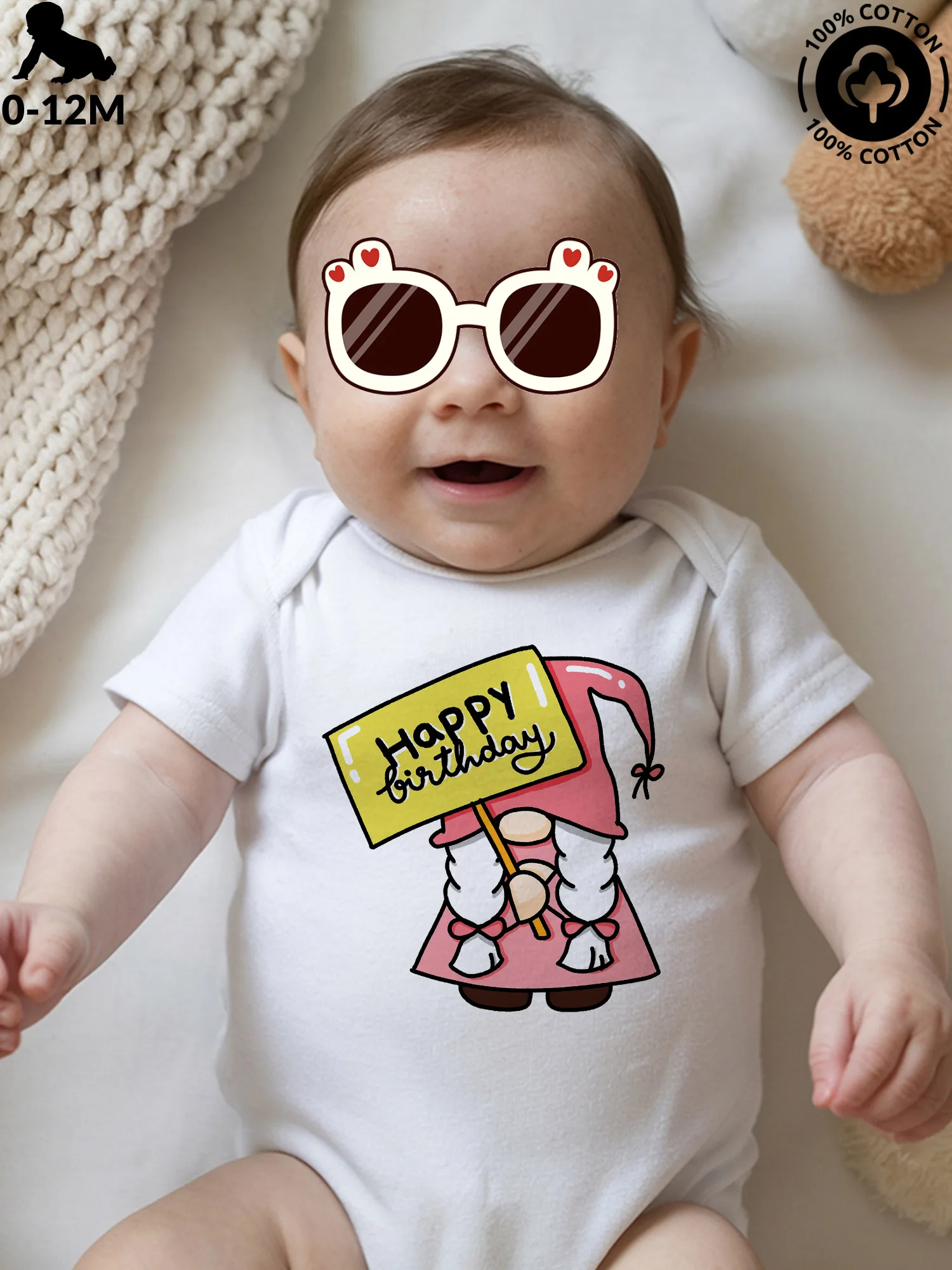 

Комбинезон-боди для малышей унисекс (6 шт.) с принтом «Гном на день рождения», из чистого хлопка, мягкий, всесезонный, белый, 190 г/м²