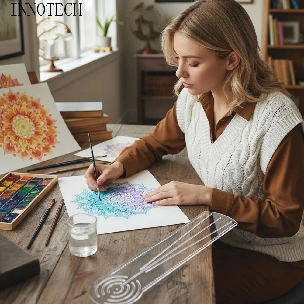 Durable Mandala Drawing Stencil Reusable Transparent Geometry Pattern Ruler Acrylic Math Geometry Drawing Template Art Design