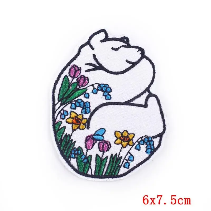 Patch brodé thermocollant pour vêtements, autocollants de poche ours polaire, tissu, couture, appliques adhésives thermiques