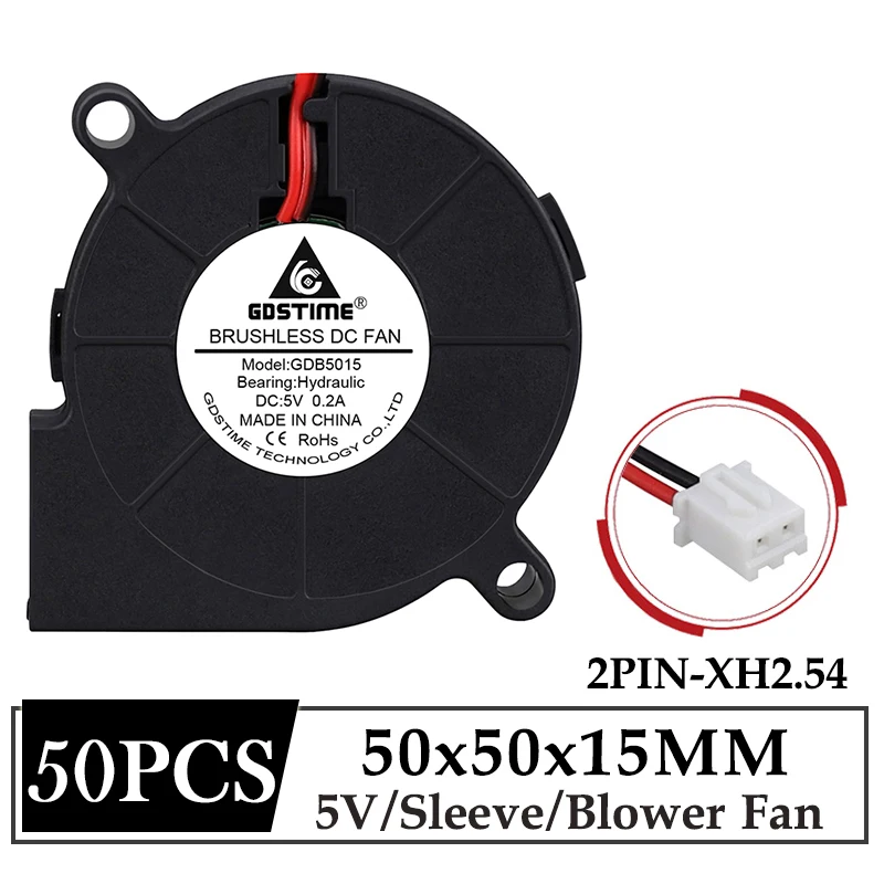 

50 Pieces/lot Gdstime DC 5V Radial Brushless Turbo Fan 5cm 5015 50x50x15mm Blower Fan 50mm 3D Printer Cooler Fan